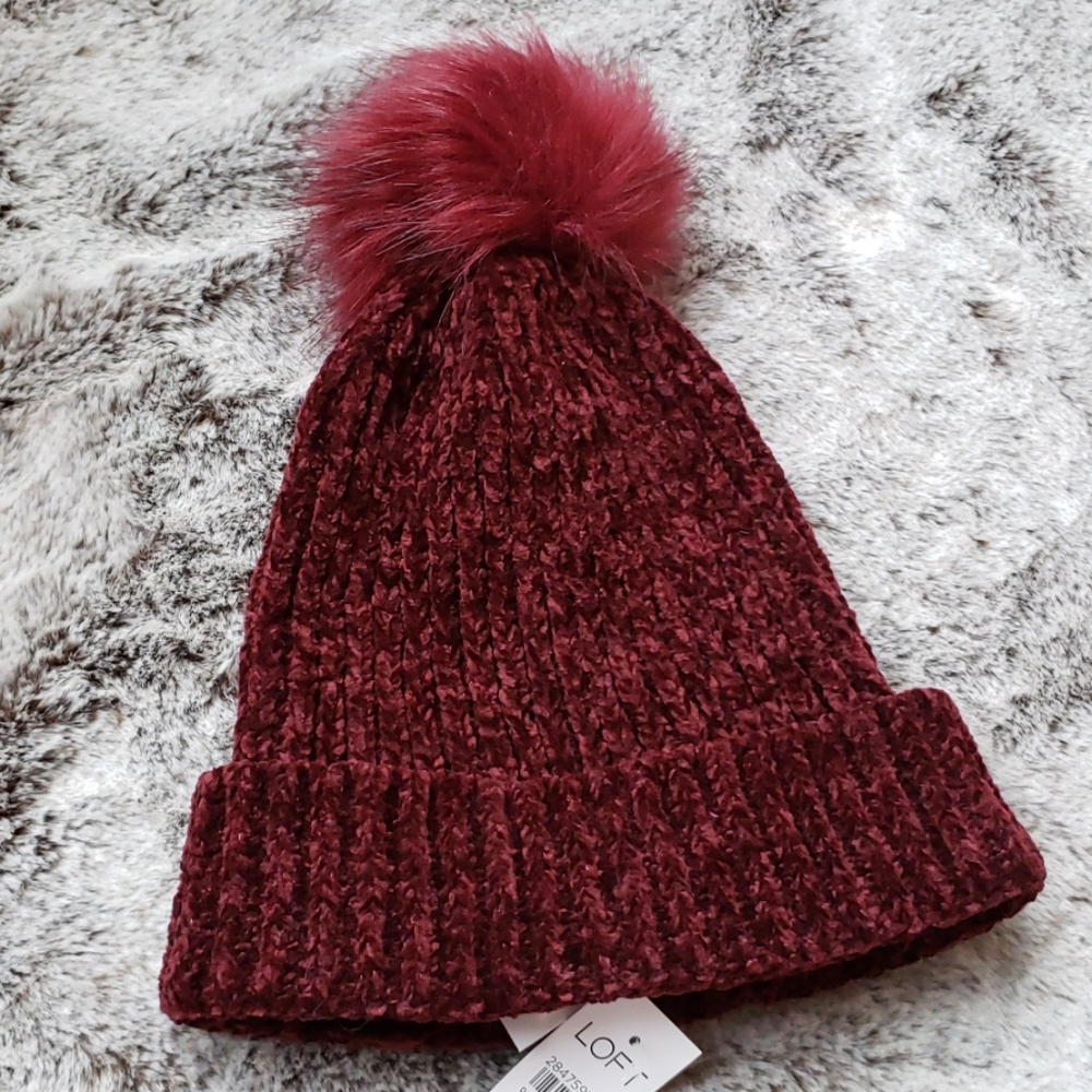 Adorable Ruby Red Loft Pom Pom Hat